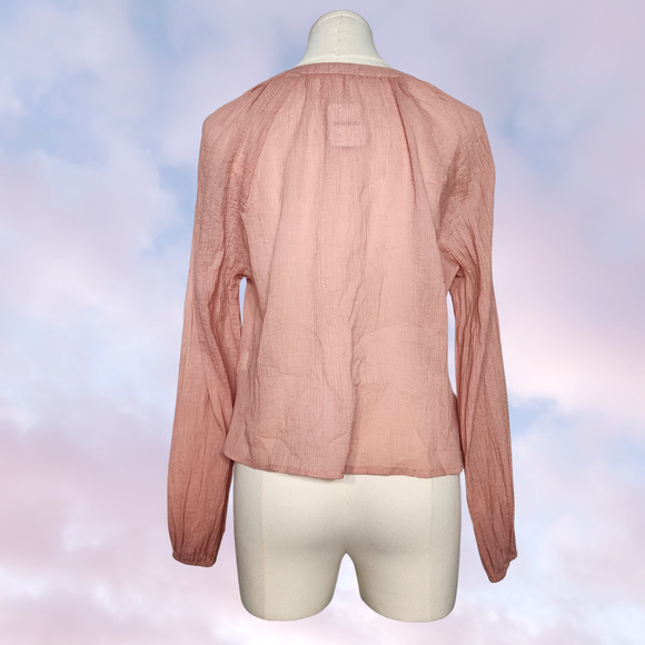 NWT Free People Coral Button Up Crepe Lightweight Semi Sheer Long Sleeve Sz XS - Picture 3 of 7